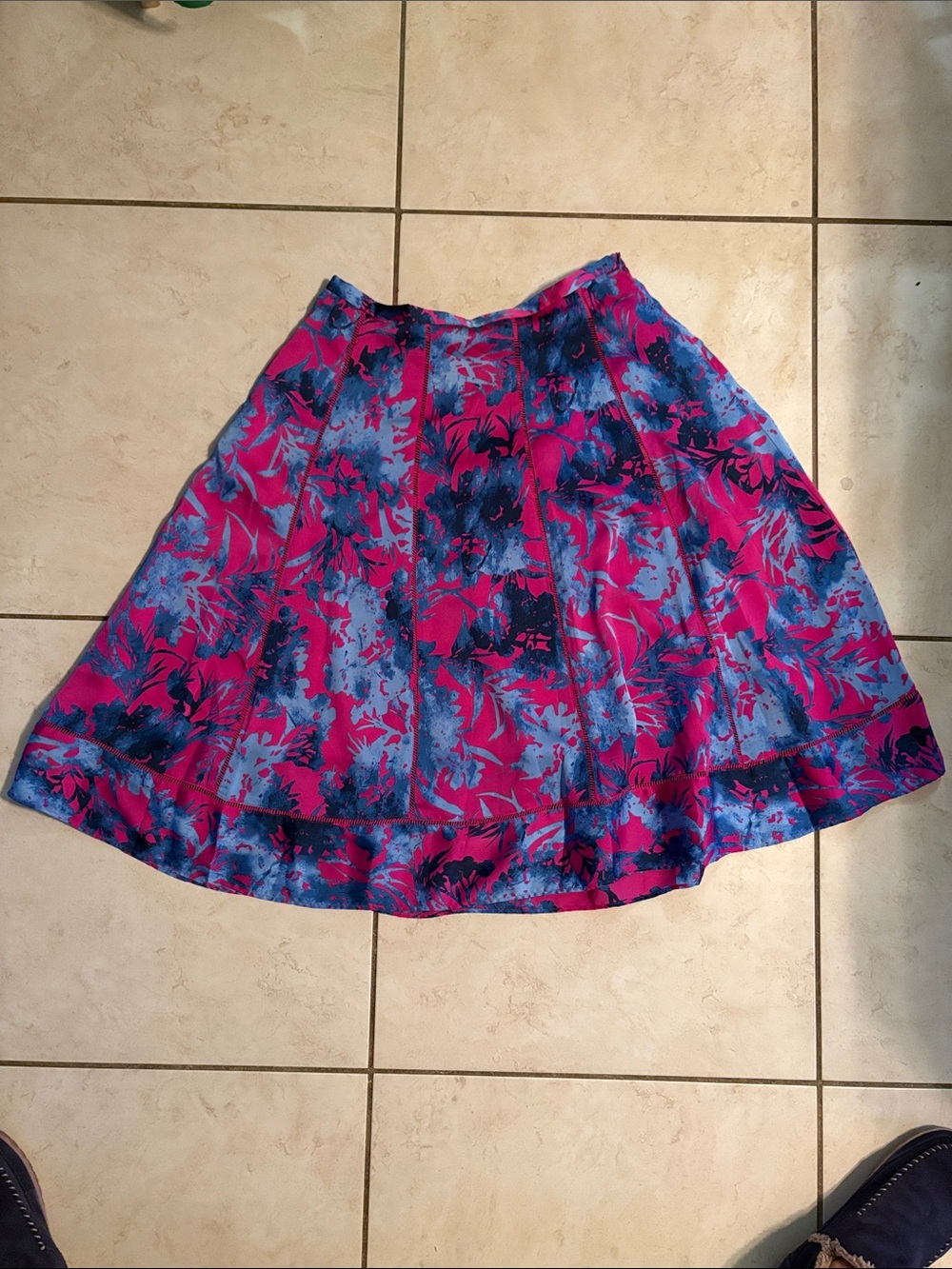 Floral A-Line Skirt in Fuchsia and Blue